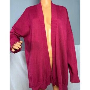 LOFT Ann Taylor Cardigan XL Magenta Pink Open Front Knit Sweater Lightweight.